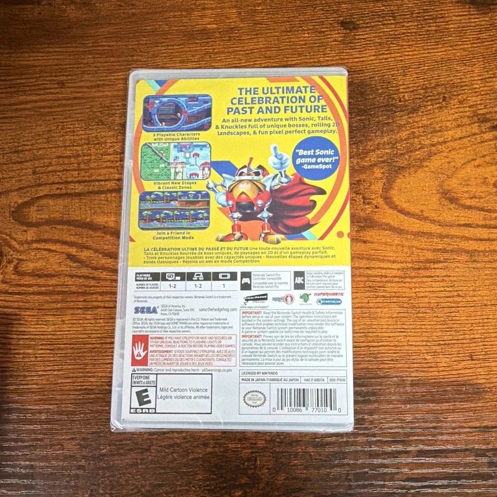 Sealed/New: SEGA Sonic Mania Multiplayer Platformer Nintendo Switch